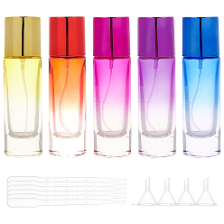 Mixed Color Glass Spray Bottles, with Aluminium Oxide Dust Cap, Perfume Bottle, with Plastic Dropper, Plastic Funnel Hopper, Mixed Color, 11.8x3.3cm, Capacity: 30ml(1.01 fl. oz),  5pcs