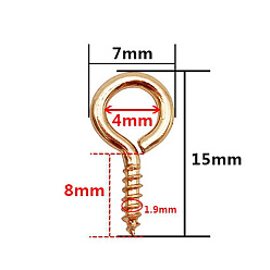 Light Gold Латунный болт с ушком, золотой свет, 15x7 мм, отверстие : 4 мм, штифты : 1.9 мм