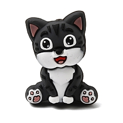 Черный Силиконовые бусины, фокусные бусы, форма кошки, чёрные, 32x25x15 мм, отверстие : 2 мм