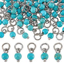 Нержавеющая Сталь Цвет 48 шт. круглые подвески из синтетической бирюзы, окрашенные, с 304 кольцами из нержавеющей стали, цвет нержавеющей стали, 10 мм, отверстие : 8 мм