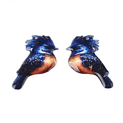 Морской Синий Эпоксидная смола подвески, птица, с золотой фольгой и блестками, Marine Blue, 29x17.5x1.5 мм, отверстие : 1.2 мм