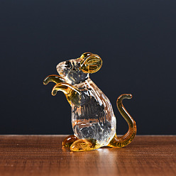 Mouse Стеклянные китайские зодиакальные фигурки статуэтки для домашнего офиса настольный фэн-шуй орнамент, мышь, 77.7x27.8x62.8 мм