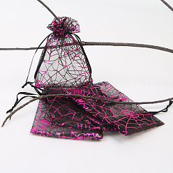 Spider Прямоугольные сумки из органзы на шнурке, пакеты для хранения конфет горячего тиснения, подарочный пакет на Хэллоуин, чёрные, паук, 15x10 см
