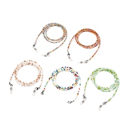 Mixed Color Eyeglasses Chains, Neck Strap for Eyeglasses, with Rondelle Glass Beads, Rubber Loop Ends, 304 Stainless Steel Lobster Claw Clasps and Chain Extender, Mixed Color, 31.88 inch(81cm)