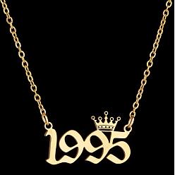 Number Год рождения короны 201 ожерелья из нержавеющей стали для женщин, золотые, число 1995, 17.72 дюйм (45 см)