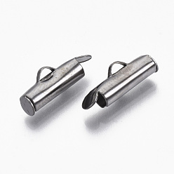 Gunmetal Iron Slide On End Clasp Tubes, Slider End Caps, Gunmetal, 5.5~6x13x4mm, Hole: 1x3mm, Inner Diameter: 3mm