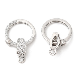 Real Platinum Plated Brass Micro Pave Clear Cubic Zirconia Fold Over Clasps, Cadmium Free & Nickel Free & Lead Free, Rings, Real Platinum Plated, 22mm