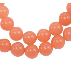 Coral Gemstone Beads Strands, Natural White Jade, Dyed, Round, Coral, 10mm, Hole: 1mm, about 41pcs/strand, 15.5 inch