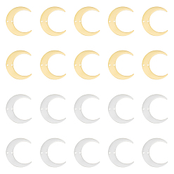 Золотой & Цвет Нержавеющей Стали 20 шт. 2 цвета 201 нержавеющая сталь 2-образные соединительные подвески, лазерная резка, ссылки полумесяца, золотые и нержавеющая сталь цвет, 26x30x1 мм, отверстие : 1.2 мм, 10 шт / цвет