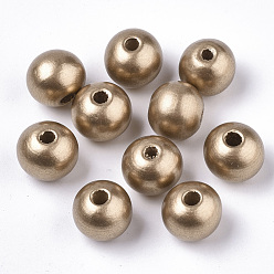 Gold Sprühlackierte Naturholzperlen, Runde, Gold, 12x11 mm, Bohrung: 3.5 mm, ca. 1720 Stk. / 1000 g