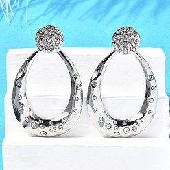 Нержавеющая Сталь Цвет 304 из нержавеющей стали болтаться серьги, со стразами, слеза, цвет нержавеющей стали, 51.5x32 мм