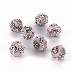 Фламинго Индонезийские бусины ручной работы, со стразами и сплавочными ядерами , круглые, античное серебро, фламинго, 14~16x14~16 мм, отверстие : 1.5 мм