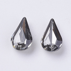 Black Diamond Glass Pointed Back Rhinestone, Grade A, Back Plated, teardrop, Black Diamond, 13x8x4mm