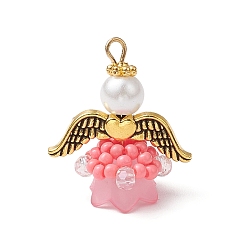 Pink Подвески-ангелы из стеклянных бисеров, с акриловыми бусинами, крыльями из сплава и петлей из нержавеющей стали, розовые, 304 мм, отверстие : 22.5x20x14 мм