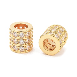 Настоящее золото 18K Колонна латунные микропаве прозрачные кубические циркониевые бусины, реальный 18 k позолоченный, 10x9.5x8.5 мм, отверстие : 5.5 мм