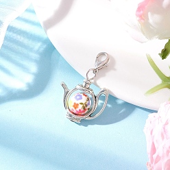 Античный Серебристый & Платиновый Акриловые подвесные украшения, Сплав с застежками, чайник, старинное серебро и платина, 36 мм