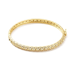 Real 18K Gold Plated Clear Cubic Zirconia Wave Bangle with Tiny Rivet, Rack Plating Brass Hinged Bangle for Women, Cadmium Free & Lead Free, Real 18K Gold Plated, Inner Diameter: 2-3/8 inch(5.9cm)