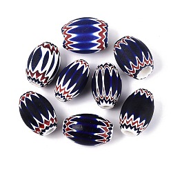 Azul de Medianoche Cuentas de barril de vidrio millefiori hechas a mano, cuentas de chevrón, abalorios de grande agujero, azul medianoche, 52~58x32~46 mm, agujero: 5~18 mm