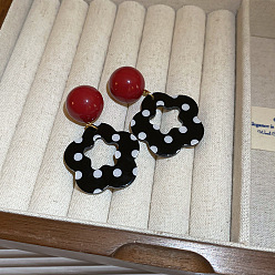 Черный Серьги-гвоздики из акрила с цветочным сплавом, золотые, чёрные, 55x35 мм