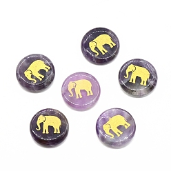 Аметист Украшения из натурального аметиста, энергетический камень рейки фэн-шуй украшение, плоские круглые с рисунком слона, 25x6 мм