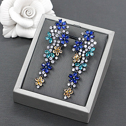 Разноцветный Серьги-гвоздики с цветком из латуни и кубическим цирконием, платина, красочный, 70x25 мм