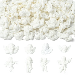 Blanc 80 pcs 8 styles cabochons en résine opaque, ange, blanc, 15~31x15~31x7~9mm, 10 pcs / style