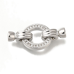 Platinum Brass Micro Pave Clear Cubic Zirconia Fold Over Clasps, Cadmium Free & Nickel Free & Lead Free, Ring, Platinum, 28mm