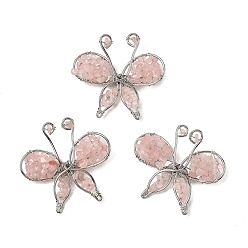 Розовый Кварц Брошь в виде бабочки из натурального розового кварца, латунные и железные булавки для одежды, платина, 45~47x48~50 мм