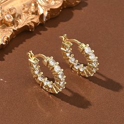 Настоящее золото 18K Латунные серьги-кольца из прозрачного кубического циркония, без кадмия и без свинца, долговечный, стойки покрытие, реальный 18 k позолоченный, 17.5x19x3 мм