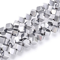 с Платиновым Покрытием Гальванические нити из синтетических немагнитных гематитовых бусин, вакуумное покрытие pvd, диагональные кубические бусины, с покрытием платиным, 5.5x5.5x5.5 мм, отверстие : 0.8 мм, около 0.8~0.9 мм, около 76~79 шт / нитка, 15.35~15.75'' (39~40 см)
