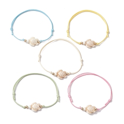 (52) Непрозрачная лаванда Синтетический бирюзовый черепаховый плетеный браслет из бусин, регулируемый браслет из вощеного полиэстера, разноцветные, внутренний диаметр: 2 дюйм (5 см)