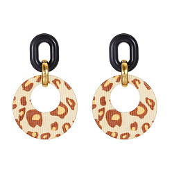 Сиена Плоские круглые с овальными акриловыми подвесками-серьгами-гвоздиками, платиной и золотом, цвет охры, 70x45 мм