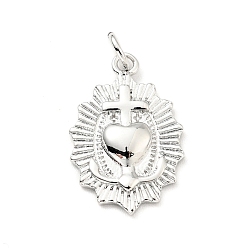 Платина Латунные подвески, с целью перехода в кольце, без кадмия и без свинца, значок с крестом и сердцем, платина, 19x12.5x2.5 мм