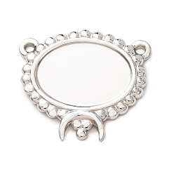 Stainless Steel Color 304 Stainless Steel Connector Charms, Oval Bezel Trays with Crescent Moon Links, Stainless Steel Color, 23x25x3mm, Hole: 1.6mm