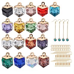 Mixed Color Electroplate Glass Charms, with Alloy Finding, Cube, Mixed Color, 34pcs/box