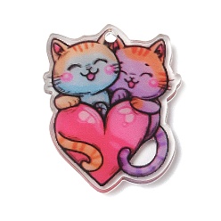 Coloré Pendentifs acryliques imprimés, breloques en forme de chat, colorées, 32.5x26x2.5mm, Trou: 2mm