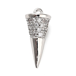 Платина Латунные микро проложить кубического циркония подвески, конус прелести, стойки покрытие, долговечный, без свинца и без кадмия, платина, 15x6.5 мм, отверстие : 0.9 мм