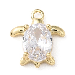 Tortoise Латунные микро проложить кубический цирконий подвеска, морское животное, золотые, черепаха, 12.5x11x4 мм, отверстие : 1.4 мм
