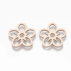 Oro Rosa 201 carpinteros de filigrana de acero inoxidable, flor, oro rosa, 16x16.5x1 mm, agujero: 2.5 mm