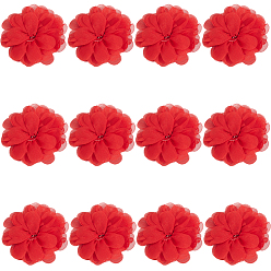 Красный 12шт. 3d шифоновый цветок, Аксессуары для орнаментов, красные, 69~70x23~25 мм
