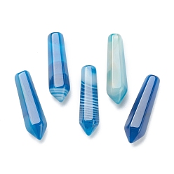 Светло-Голубой Бусины из натурального полосатого агата, лечебные камни, палочка для медитативной терапии, уравновешивающая энергию рейки, пуля, неочищенные / без отверстий, окрашенные, граненые, для проволоки, свернутой подвесками решений, Небесно-голубой, 29~33x7.5~8.5 мм