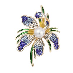 Темно-Синий Орхидея эмалевые булавки, Броши из сплава со стразами для рюкзака, с пластиковой жемчужины, темно-синий, 56.5x40.5 мм