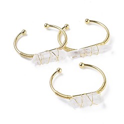 Золотой Латунь манжеты браслеты, с натуральным кварцевым резонатором, самородки, золотые, 1-3/8 дюйм x 2-1/8 дюйм ~ 2-1/4 дюйм (3.8x5.4~5.6 см), 3~4 мм