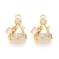 Настоящее золото 18K Латунные микро проложить кубического циркония прелести, шляпа, долговечный, без никеля , реальный 18 k позолоченный, 14x10.5x3 мм, отверстие : 1.4 мм