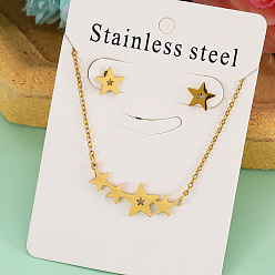 Звезда Ожерелье с подвеской из нержавеющей стали и серьга-гвоздик, золотые, звезда, 10x10 мм и 420 мм