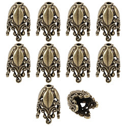 Antique Bronze 2 Bags Alloy Bead Caps, Flower, Antique Bronze, 29x18.5~19mm, Hole: 3.7~3.8mm, 5pcs/bag