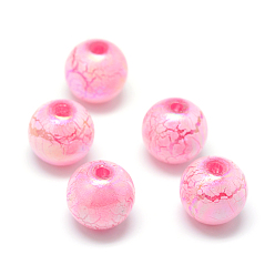 Темно-Розовый Лакированные бусины из акрила , треск стиле, цвет AB, круглые, темно-розовыми, 10 мм, Отверстие : 2 мм , около 920 шт / 500 г