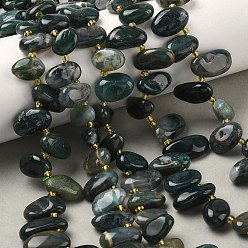 Мосс Агат Природные моховой агат бисер нитей, слеза, Топ пробуренной, с бисером, 10~28x8~12x4~8 мм, отверстие : 0.9 мм, около 42~44 шт / нитка, 15.16''~15.55'' (38.5~39.5 см)