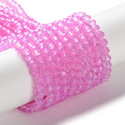 Фуксин Запекание окрашенные прозрачные стеклянные бусины нити, имитация Opalite, граненые, круглые, фуксиново-красные, 4 мм, отверстие : 0.9 мм, около 105~110 шт / нитка, 38~39 см