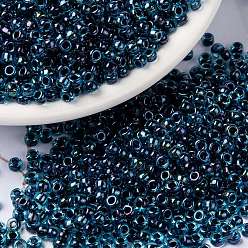 (RR347) Dark Blue Lined Aqua AB Миюки круглые бусины рокайль, японский бисер, (rr 347) темно-синяя подводка цвета морской волны ab, 8/0, 3 мм, отверстие : 1 мм, Около 2111~2277 шт / 50 г